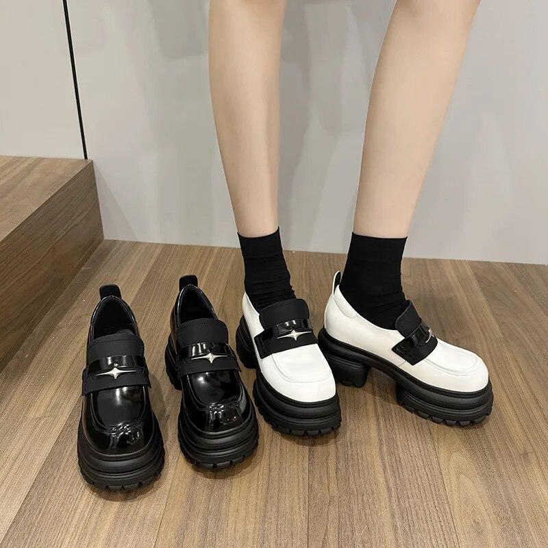 Fujin Sneakers con zeppa con plateau in pelle verniciata PU 8CM donna primavera autunno donna tacchi grossi décolleté in peluche stivali Mary Jane scarpe