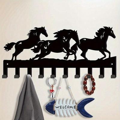 1 Piece, Black Horse Wall Mounted Metal Clothes Hook, Suitable for Bedroom, Living Room Entrance, Key Hook, Home Decoration Gift