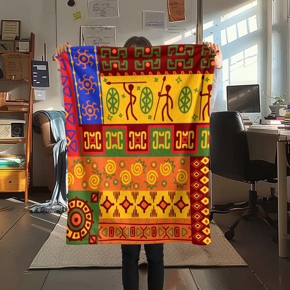 1Pc Ethnic Tribal Texture Print Flannel Blanket, High Quality Comfortable for All Seasons, Home Decor, Warmth and Comfort, Perfect for Gifts