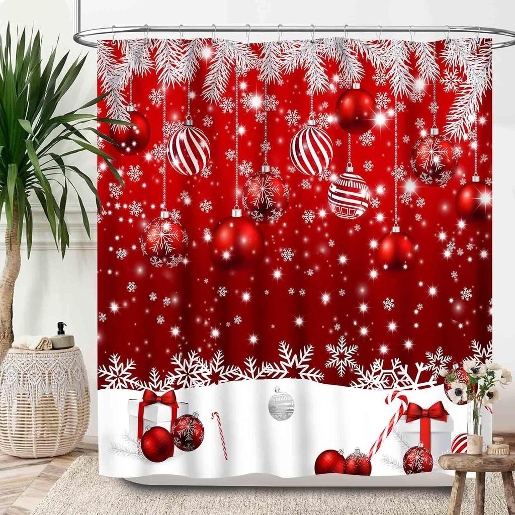 Christmas Shower Curtain,Winter Fireplace Xmas Trees Gifts Printed New Year Waterproof Fabric Bathroom Shower Curtain Set with