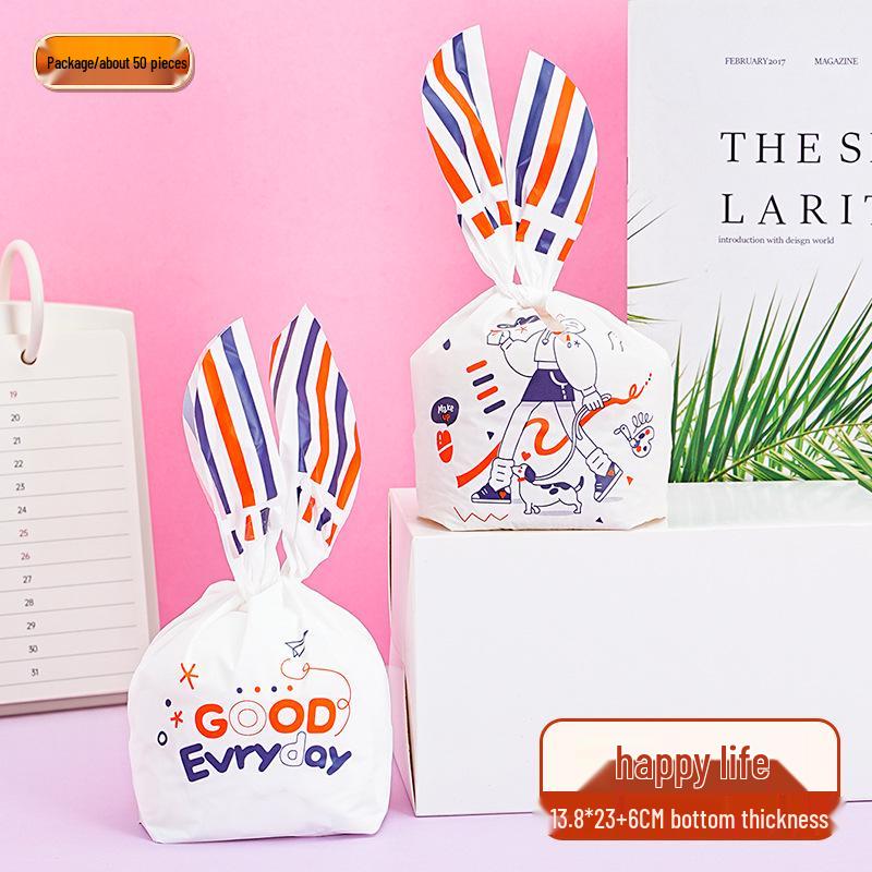 2025 Cartoon Rabbit Ear Plastic Bags for Snacks & Baking - Gift Set of 50