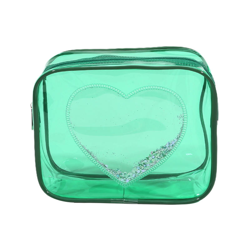 Sequin Heart PVC Transparent Cosmetic Bag Simple Ladies Large Capacity Travel Portable Waterproof Sundry Storage Toiletry Bags