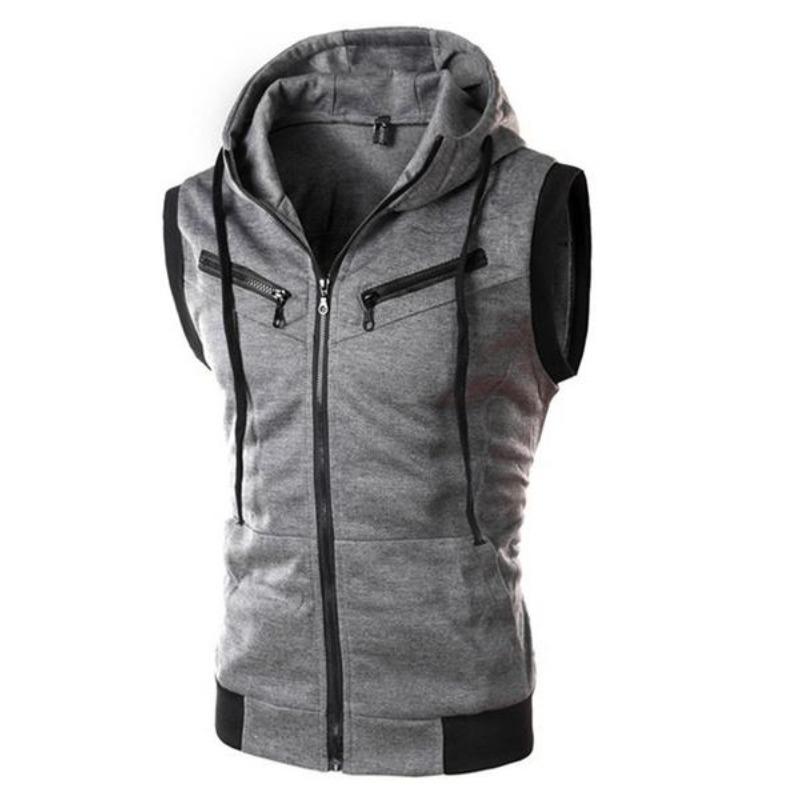 Jamickiki Newest Fashion Outdoor Men's Sleeveless Zipper Tank Top Joggers Vest Hooded Waistcoat Sleeveless Hoodies. 3 Colors
