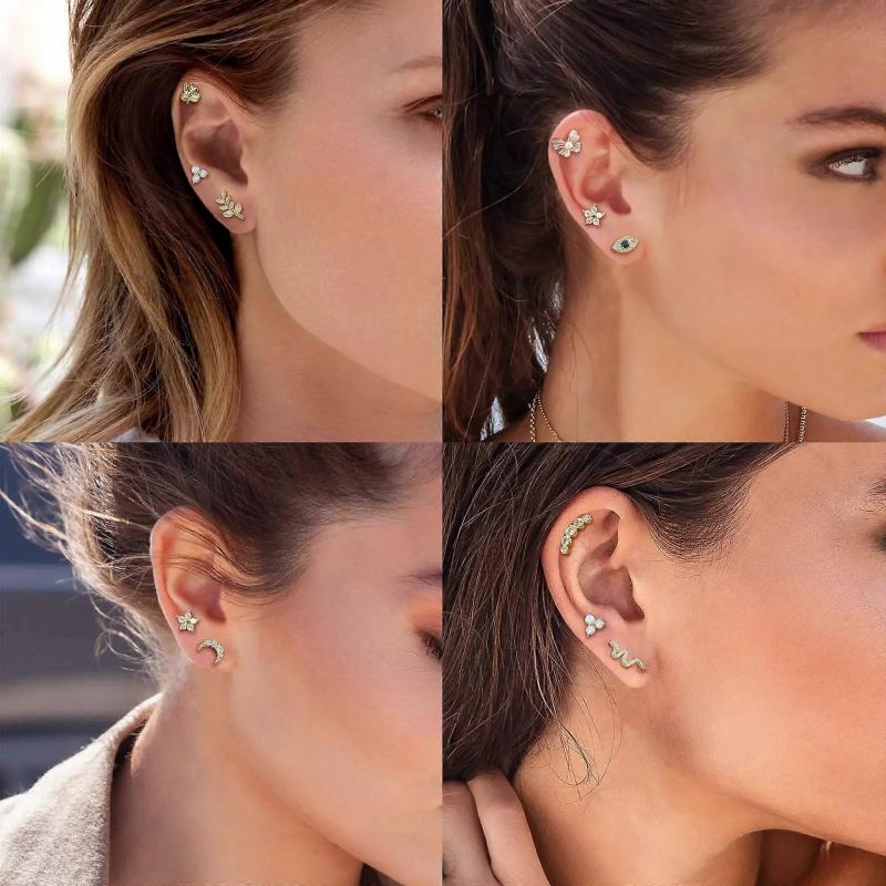 Moon Cartilage Earrings, Stainless Steel Flat Back Clasp