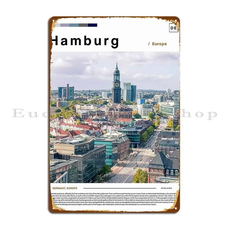 Hamburg Poster Landscape Metal Sign Garage Decoration Designing Poster Designing Garage Tin Sign Poster 20x30cm(7.8x11.8inch)