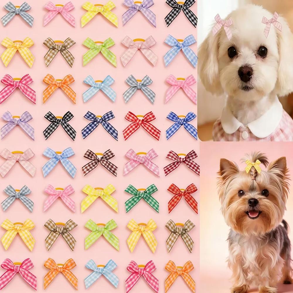 50/100pcs Handmade Small Dog Bows with Rubber Bands Fashion Puppy Grooming Accessories MixColor Pet Supplies for Dogs and Cats