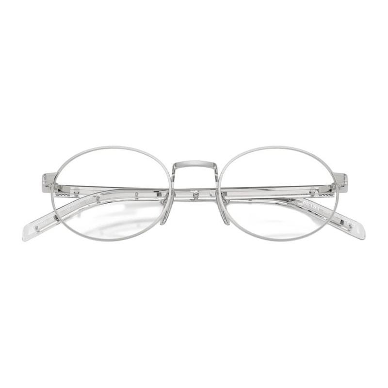 Prada Brand Logo Metal Oval Optical Frame Women's Silver Silver 52/21/145 Basic Packaging-glasses Case + Packaging Box