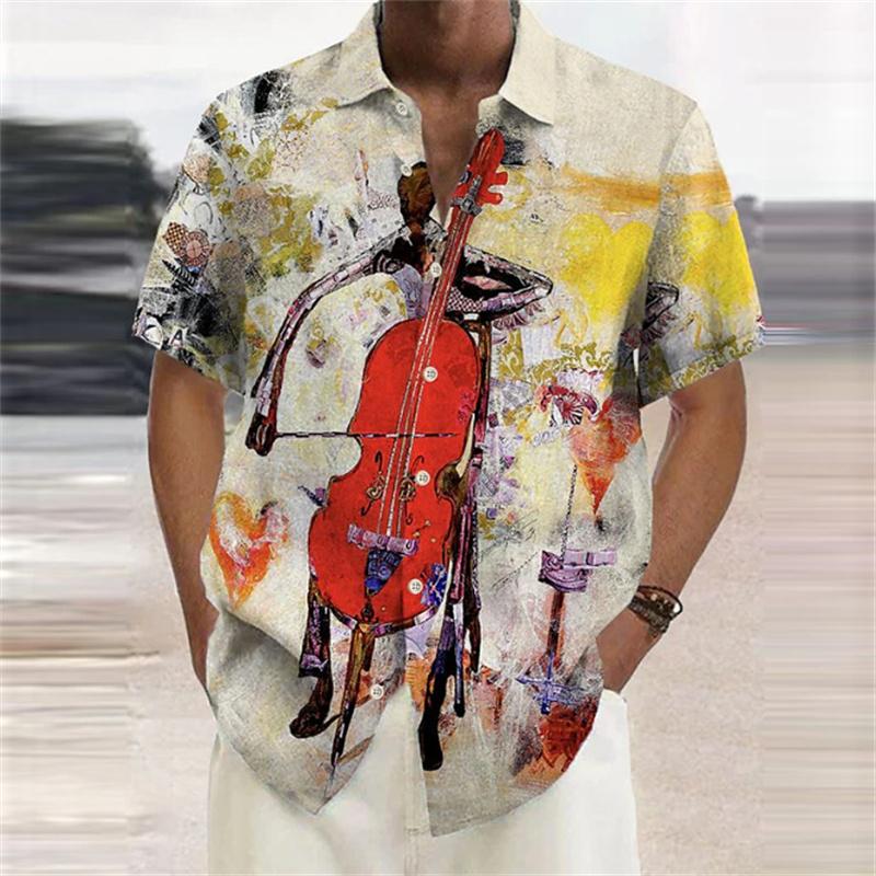 Men's Shirt Summer Hawaiian Shirt Pattern Print Music Notes Outdoor Street Short Sleeved Printed Clothing Fashion Designer