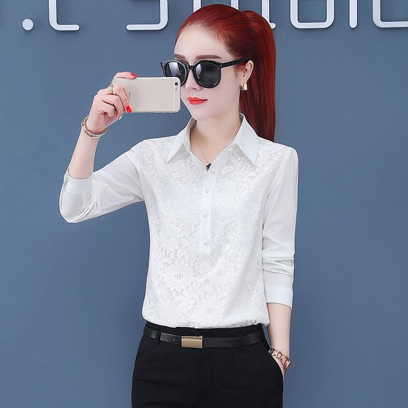 Wiosna i Jesień 2025 Damskie Bluzki z Szyfonu i Koronki - Uniwersalne Topy z Plusem Weluru.