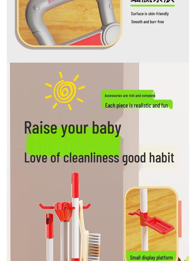 Kids' Cleaning Trolley Set: Pretend Play Vacuum, Broom, Mop & Hygiene Tools