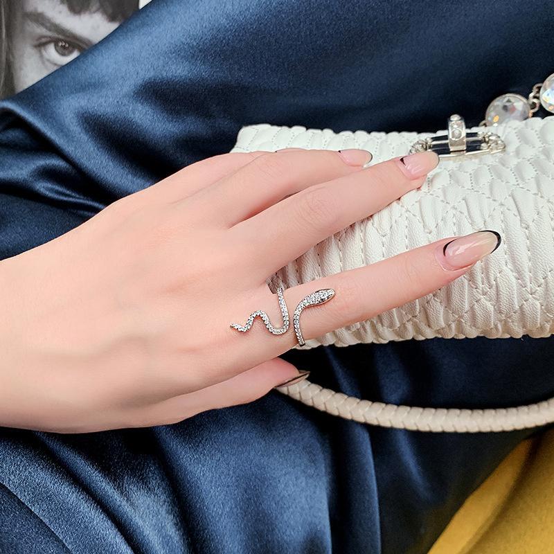 Gothic Open Rhinestones Snake Ring Adjustable Animal Rings Reptile For Men Women Fashion Hiphop Boy Girl Birthday Jewelry Gifts