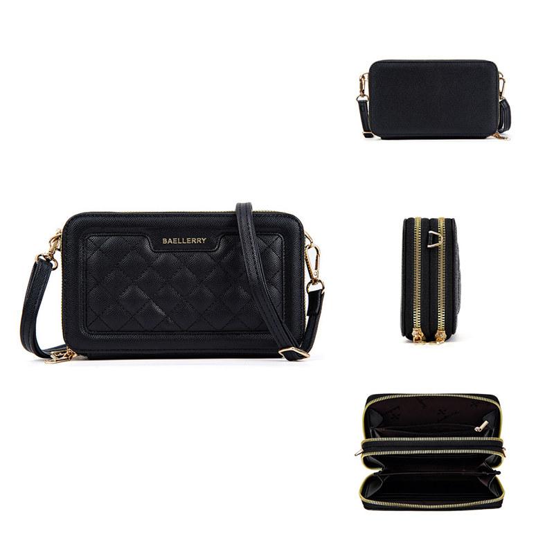 

Baellerry женские сумки через плечо модный дизайн двойная молния кроссбоди сумка мессенджер дамские сумки для телефона кошелек 20cm*12cm*5cm чёрный