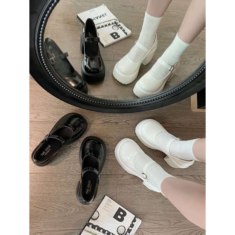 White small fragrant style thick heel high heels women's new spring and autumn 2025 small French Mary Jane shoes