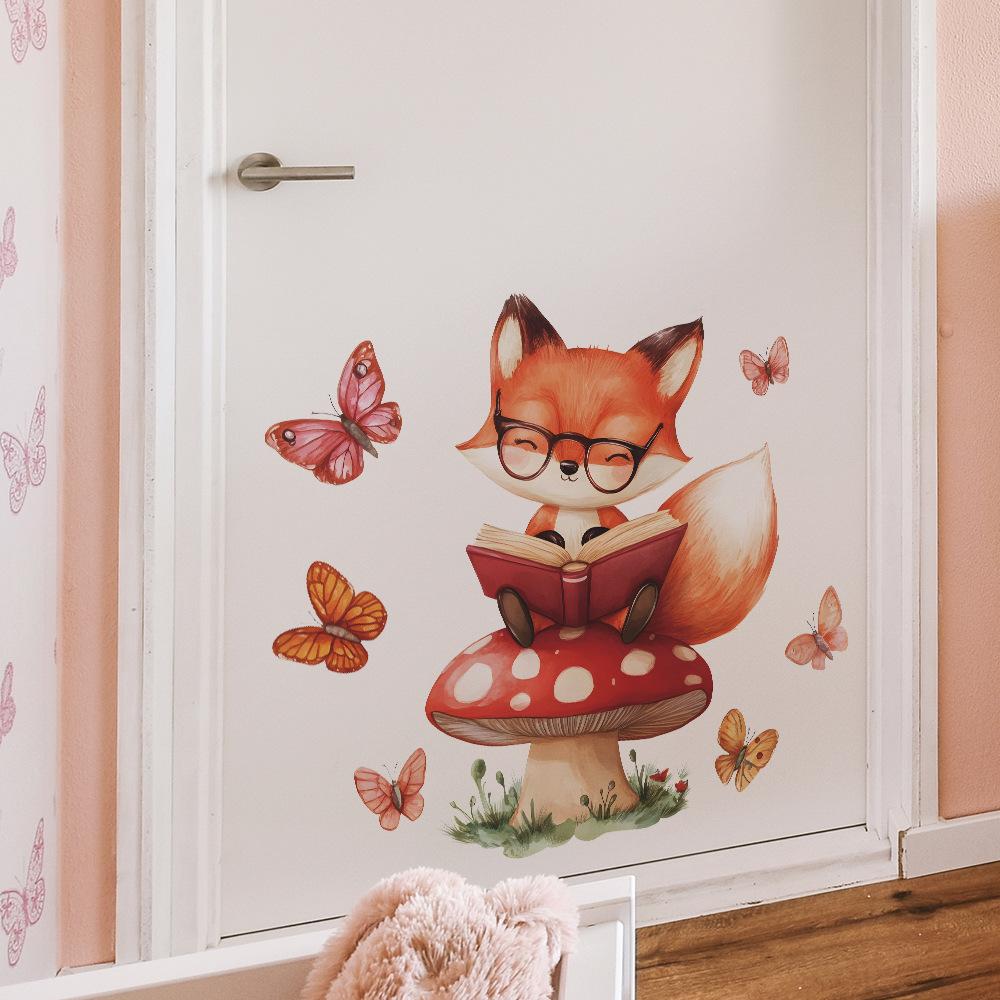 Cute Little Fox Mushroom Butterfly Bedroom Living Room Home Wall Background Beautification Decoration Wall Stickers