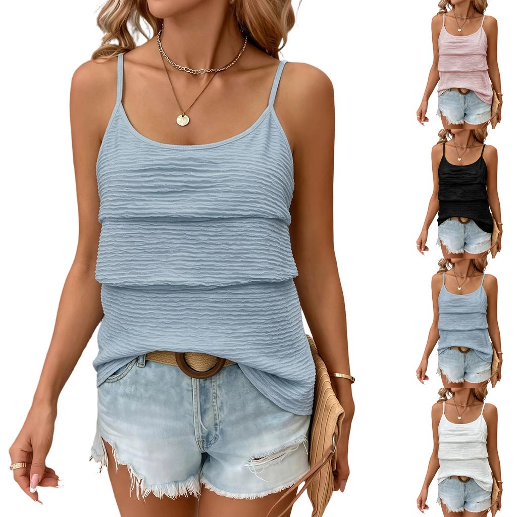 Women Sleeveless Tank Top Pullover Blouse Round Neck Casual Lightweight Layered Summer Shirt
