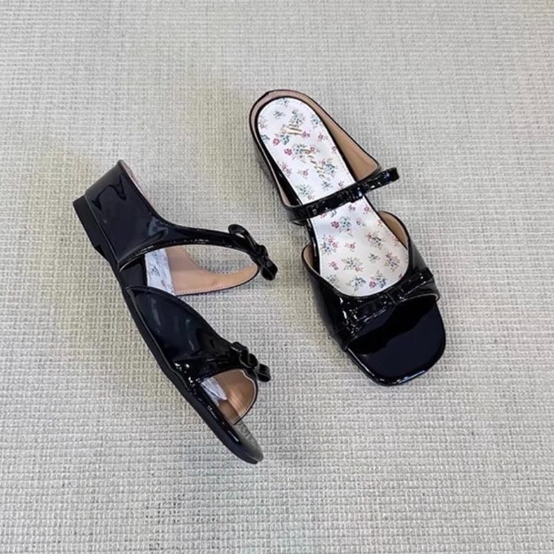 Fashion 2025 New French Wine Red Bow Diamond High-heeled Slippers with Exposed Toes Sandals  Shoes for Women  Slippers