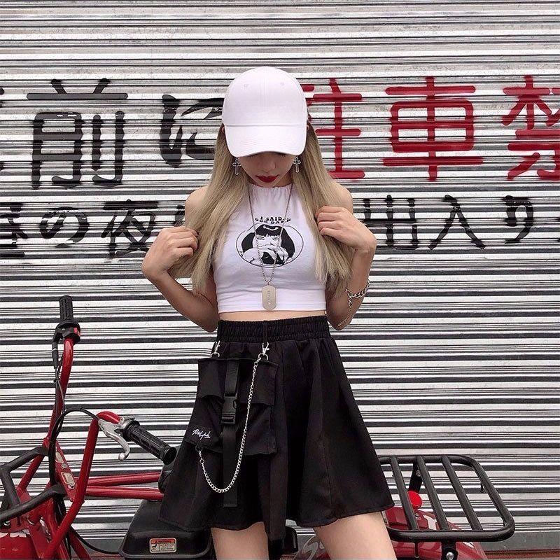 Harajuku Punk Gothic Black High Waist Black Skirts Women Sexy Patchwork Bandage Mini Female Streetwear Y2K Skirt