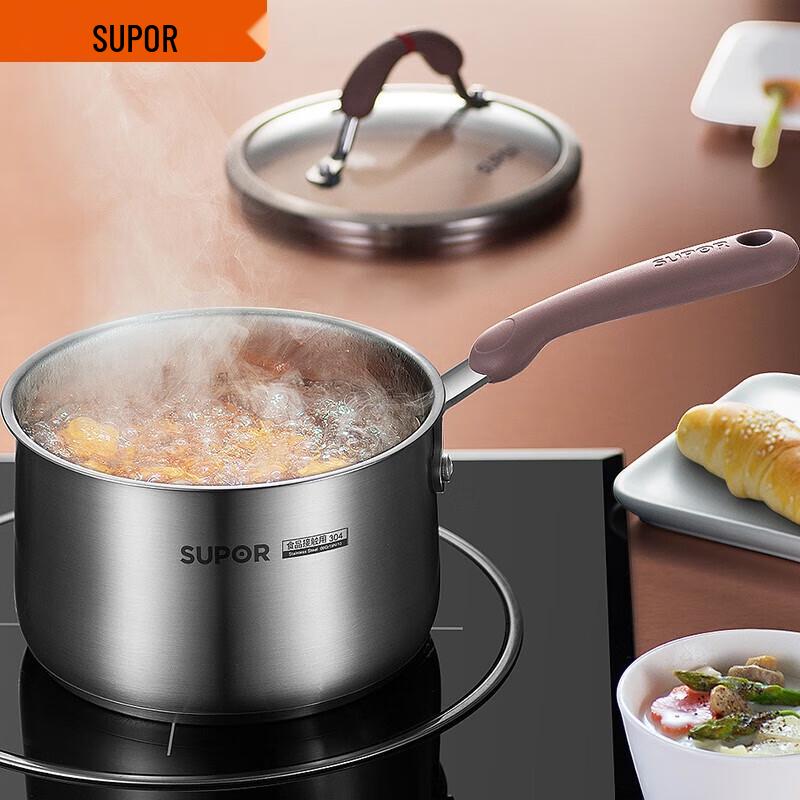 SUPOR 16cm Small Red Circle 304 Stainless Steel Milk Pot