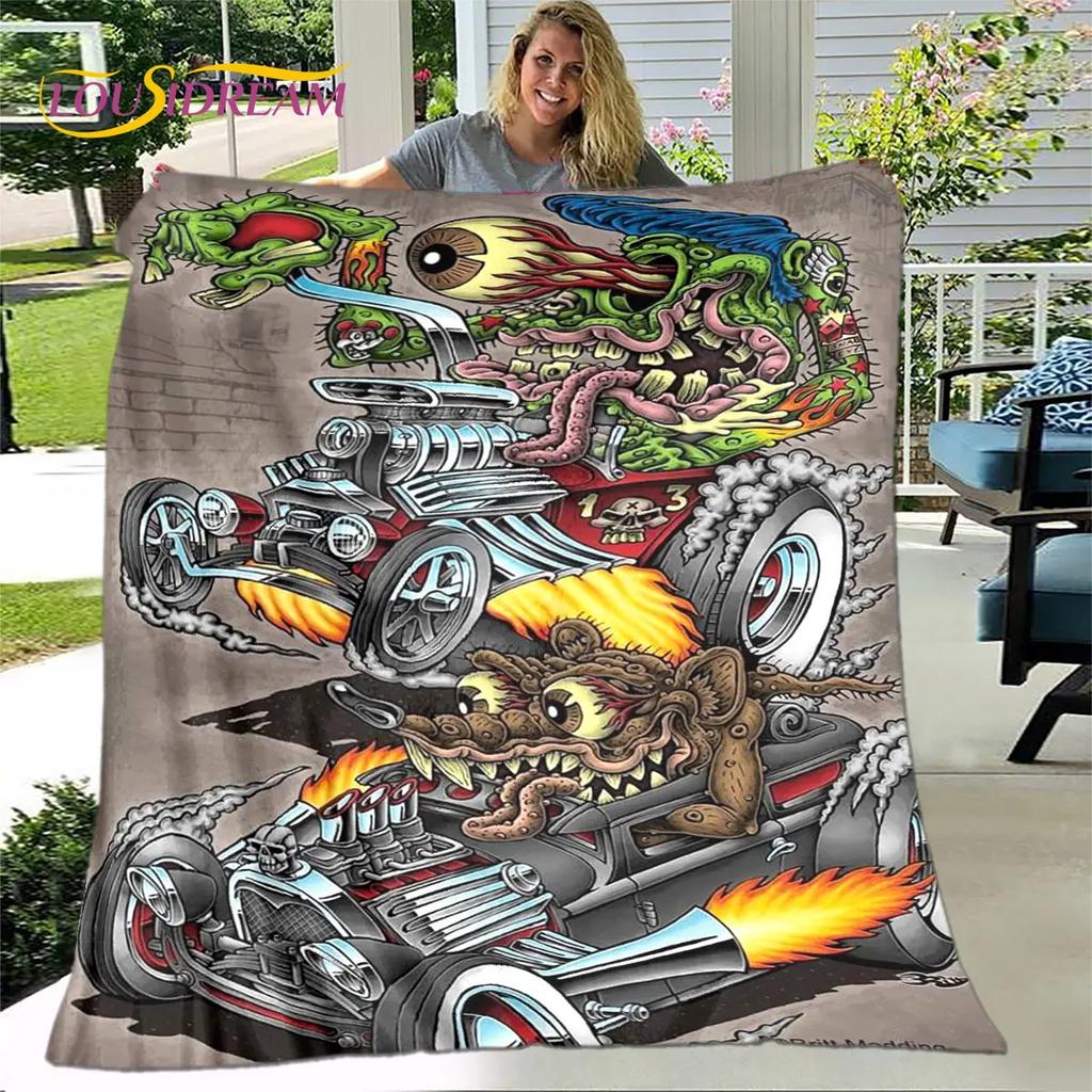 Funny Rat Fink Cartoon Soft Plush Blanket,Flannel Blanket Throw Blanket for Living Room Bedroom Bed Sofa Picnic Cover Bettdecke