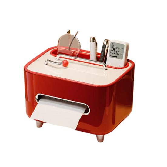 

Tissue Box with Remote Control Storage Top Space Multifunctional Organizer High Feet Moisture-proof Design Tissue Holder