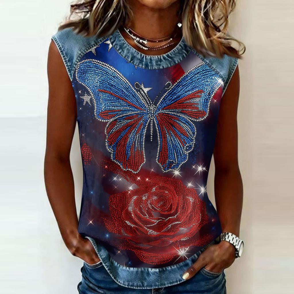 Women's Casual Sleeveless Pullover Top Crew Neck Tank Shirt 250th Anniversary Graphic Print Sleeveless Tee for Summer