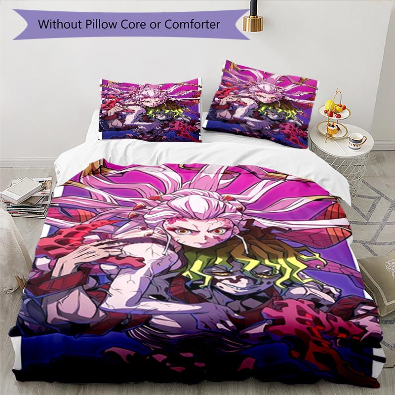 3pcs Demon Slayer Characters Pattern Bedding Set Duvet Cover Set Includes Duvet Cover &pillowcases, Perfect All Season Bedroom Decoration & Gift