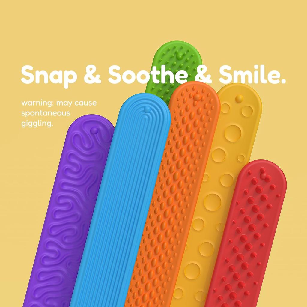 6 Pack Sensory Fidget Toys Slap Bracelets, Textured Silicone Sensory Toys for Kids, Calming Tool for Special Needs, Wearable Anxiety Relief Toys for