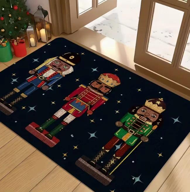 Nutcracker Pattern Rectangular Carpet Flat Anti Slip Entrance Door Mats Living Room Bedroom Kitchen Bathroom Home Decoration