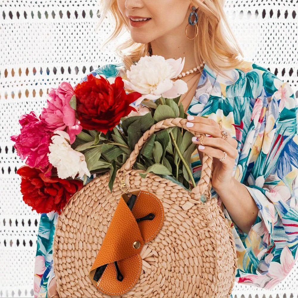 Cute Hanging Faux Leather Sunglasses Reading Glasses Storage Bag Litchi Embossed Glasses Cover Portable Travel Eyewear Holder