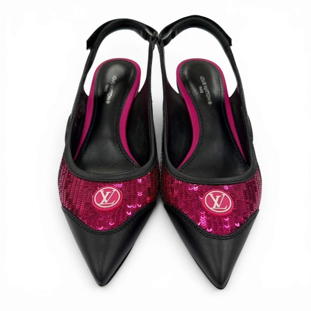 Ottime scarpe con tacco LOUIS VUITTON Sequin Logo Cerchio LV Pelle nera Donna 34 Usate