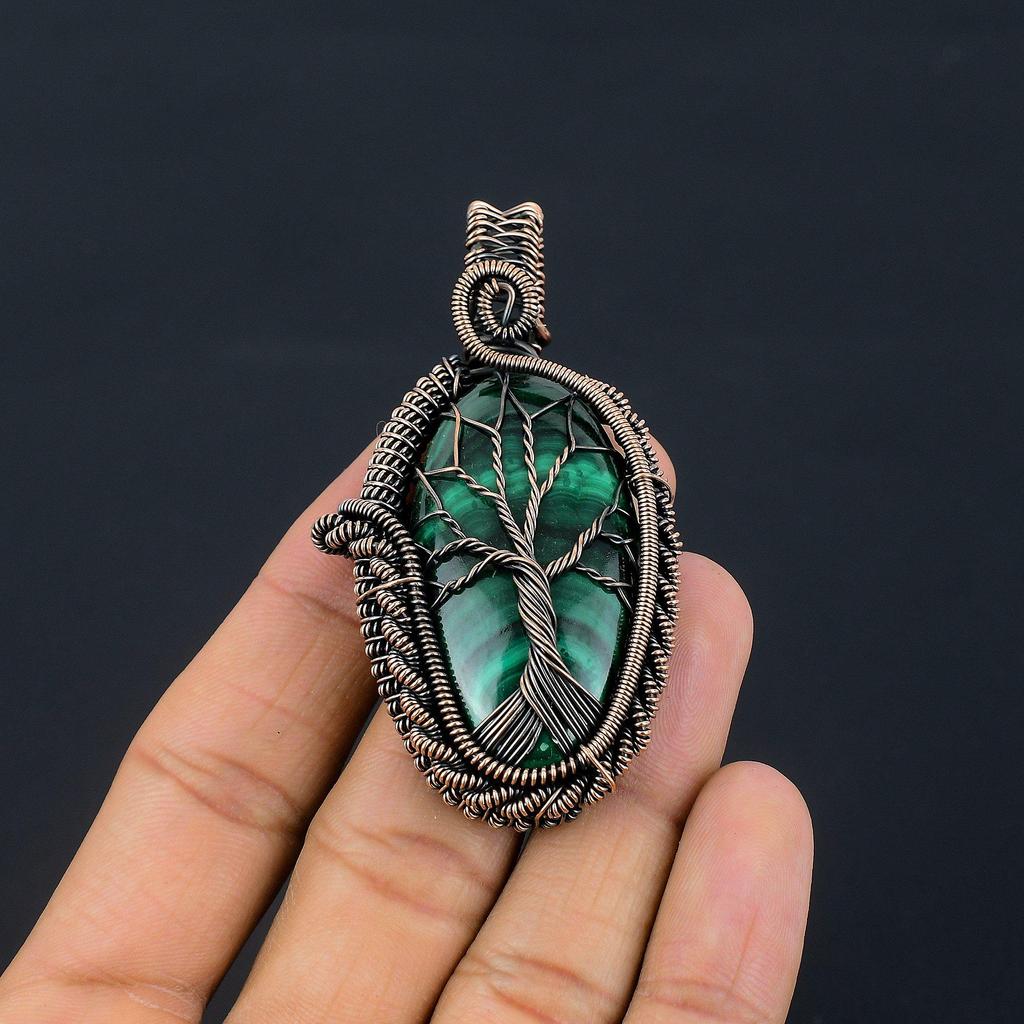 Malachite Pendant, 999 Copper Wire Wrapped  Pendant Jewelry. Gift For Women Handmade Pendant Gemstone Jewelry