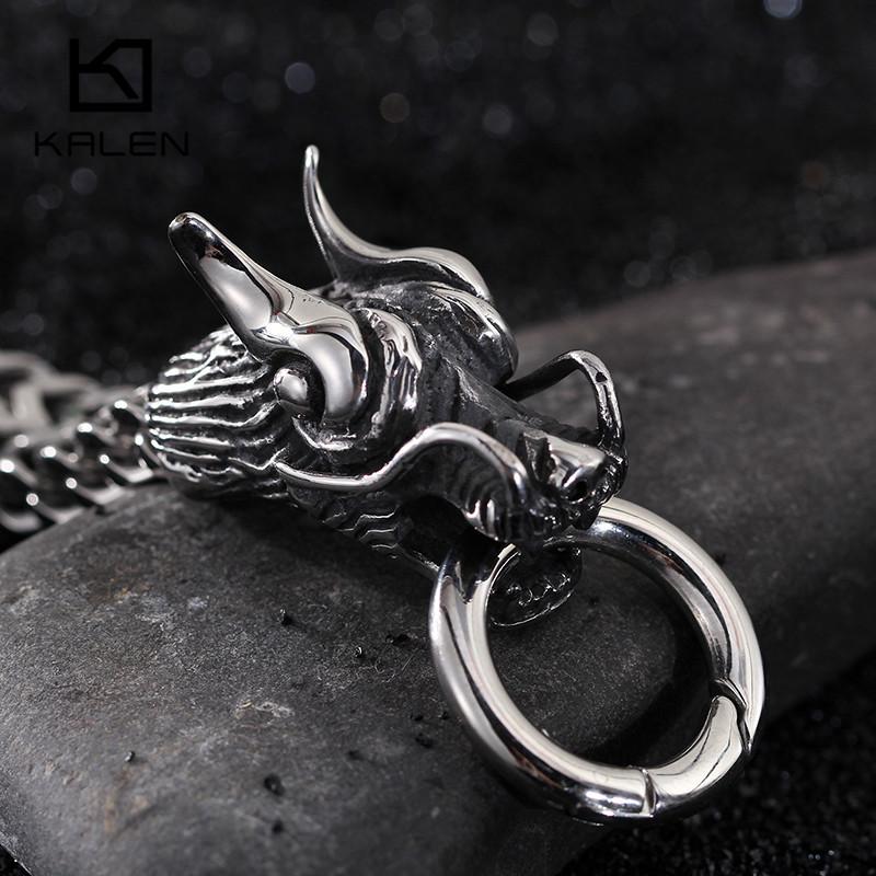 Chinese Dragon Head Charm Bracelets for Men Gold Color 316 Stainless Steel Jewelry High Polished Curb Chain Bracelet