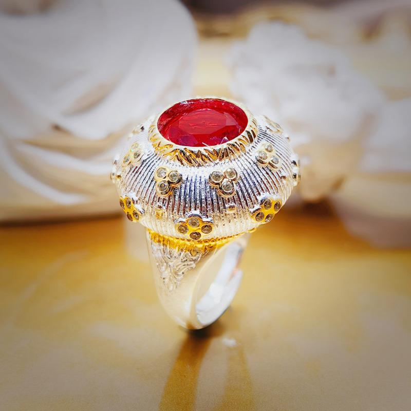 BELLA BOX Italy Bratti Woven Engraved Gold Craft Two-color Gold Ruby Ring Suitable For Women Wedding Banquet Wear