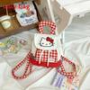 Cute Hello Kitty And Plaid Pattern Girl Canvas Backpack For Daily Use