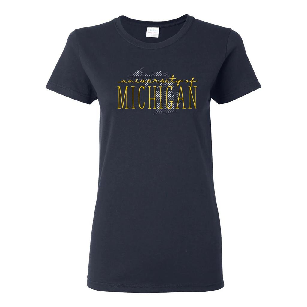 Michigan Wolverines Dot Script Women's T-Shirt - Navy