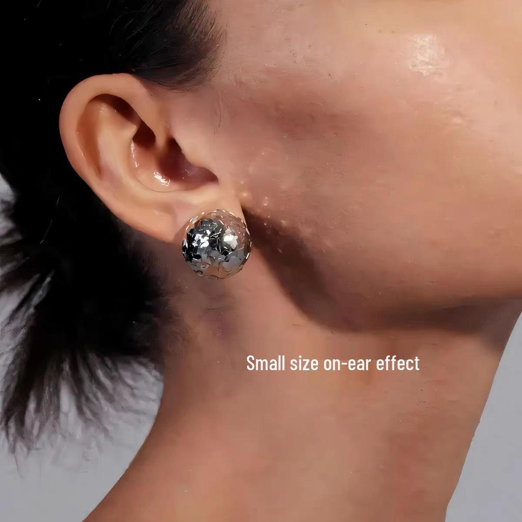 Retro Crushed Ice Sphere Stud Earrings - Unique, Versatile, Light Luxury Design for Women