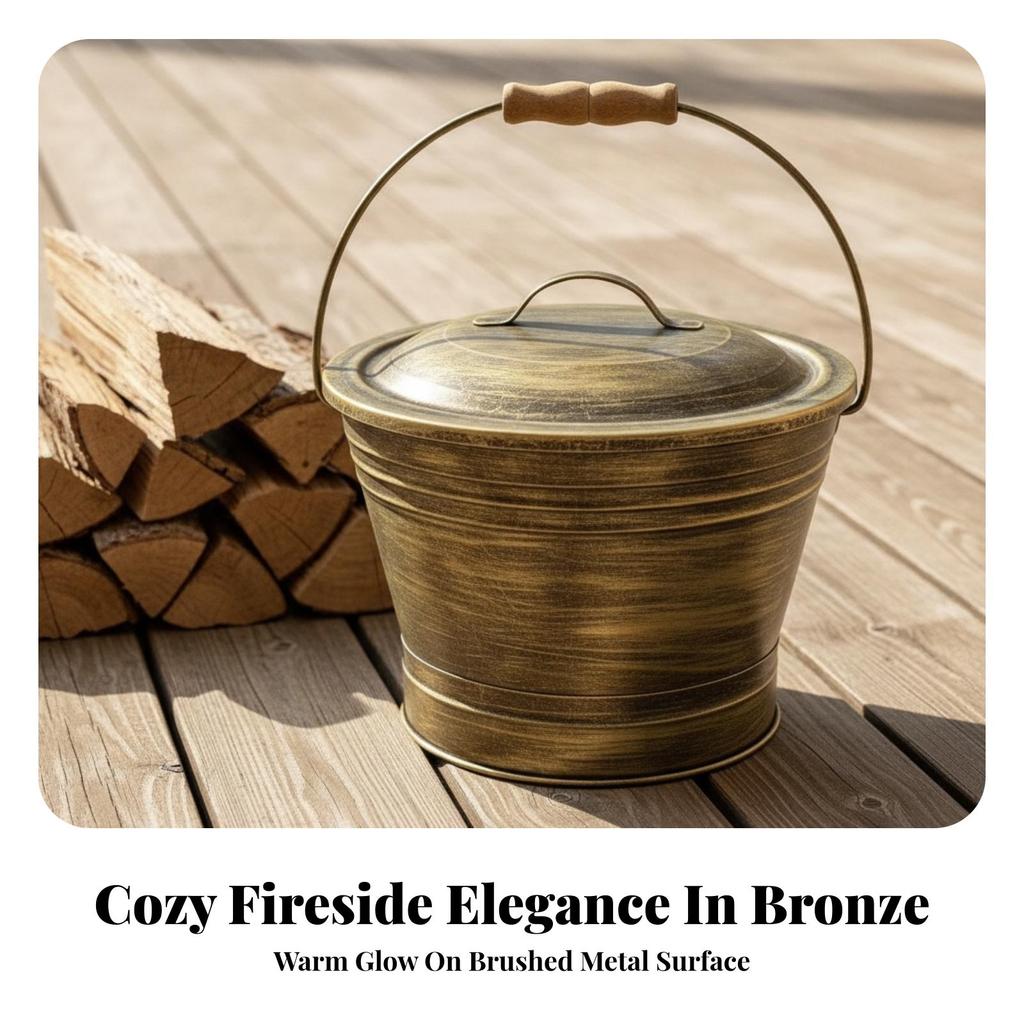 Fireplace Ash Pail with Handle Rustic Lid Compact for Homeowners