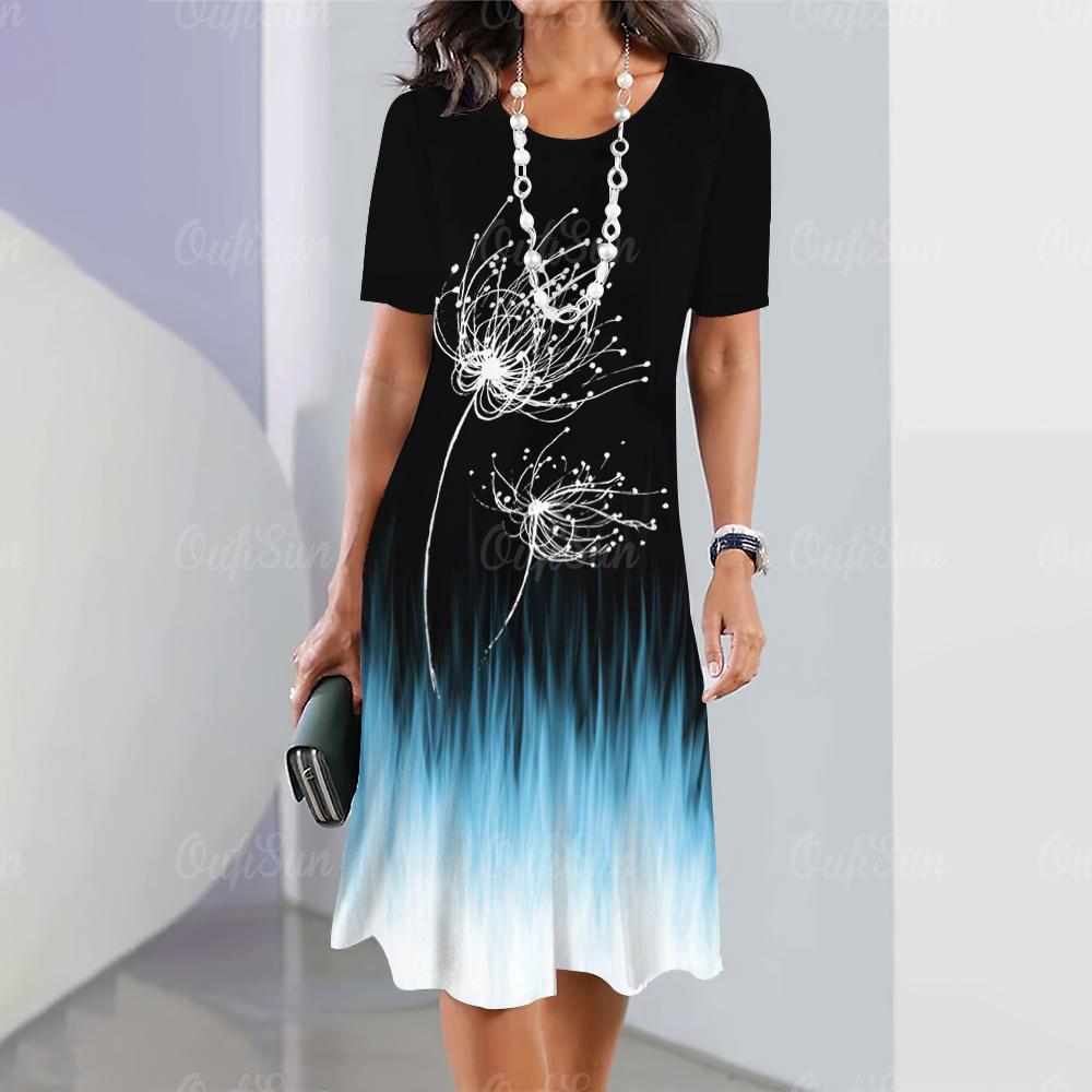 Women's printed long dress, short-sleeved dress, sexy and fashionable top
