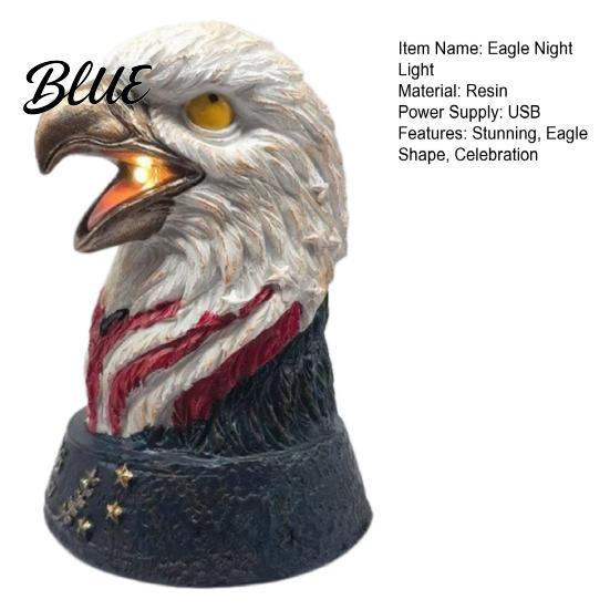 Handcrafted Eagle Decor Bald Table Lamp Patriotic American Head Bedside Resin Bird Sculpture Night Light Statue for Living Room Bedroom Memorial