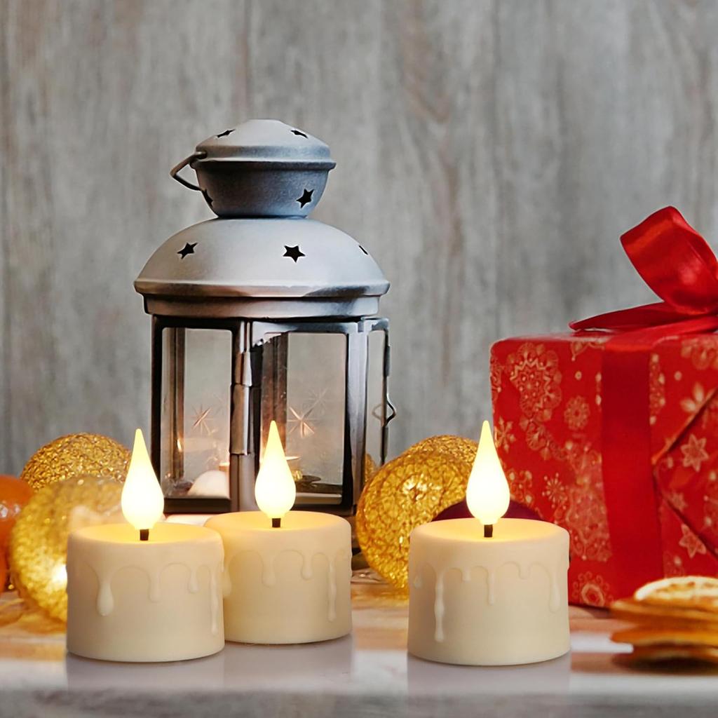 12PCS Rechargeable LED Tea Lights Candles with Remote, 3D Wick Flickering Flameless Votive Candles with 4/6H Timer, Warm White Electric Fake Candles