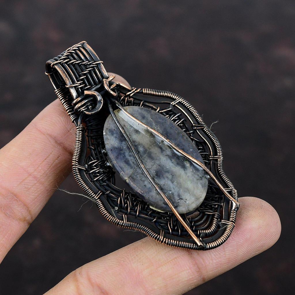 Iolite Sunstone Pendant Copper Wire Wrapped Pendant Iolite Sunstone Jewelry Handmade Gemstone Pendant Copper Wire Wrap Jewelry Gift For Him
