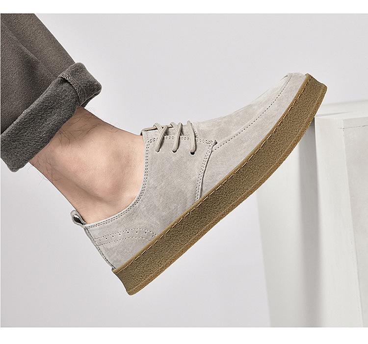Outdoor Fashionable Suede Men's Lace-Up Casual Shoe Low-Top Thick-Soled Durable Oxford Shoe Lightweight Comfortable Walking Shoe