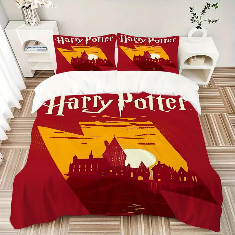 3pcs Harry Potter Bedding Set, Soft Polyester Duvet Cover and Pillowcases Machine Washable Seasons All Suitable 96