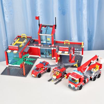 Fire Station Model Building Blocks Truck Helicopter Firefighter Bricks City Construction Educational Toys For Children Gift