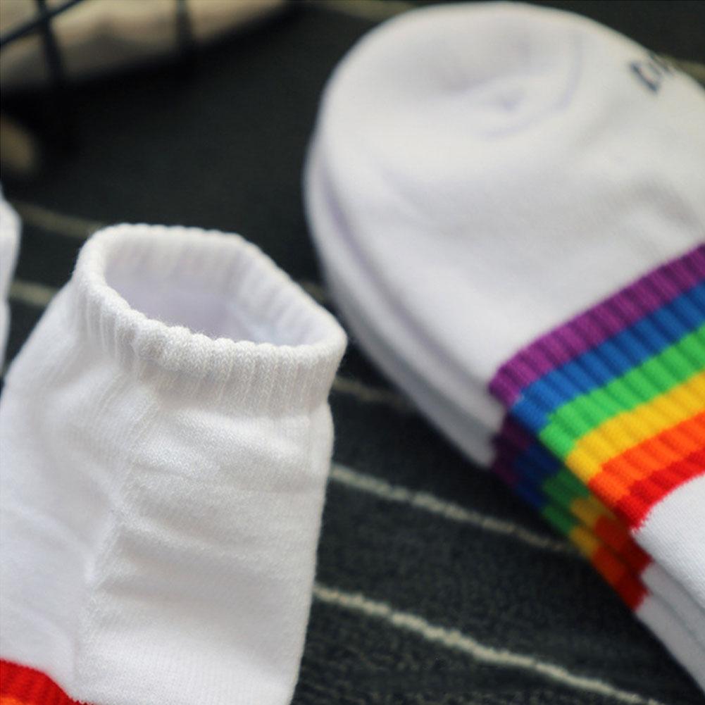 Rainbow Striped Mid-length Socks Towel-soled Sports Socks Terry Thickened Sweat-absorbent And Deodorant Brand New High Quality