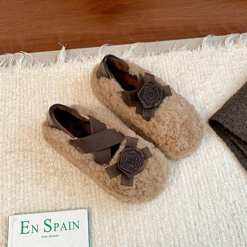 Fashion trend retro platform fluffy shoes women's 2025 new autumn and winter velvet heightening ballet Mary Jane cotton shoes