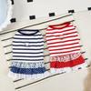 Cute Striped Dog Dress Soft Cat Vest Harness Pet Chest Strap Pet Princess Lace Skirt  Spring