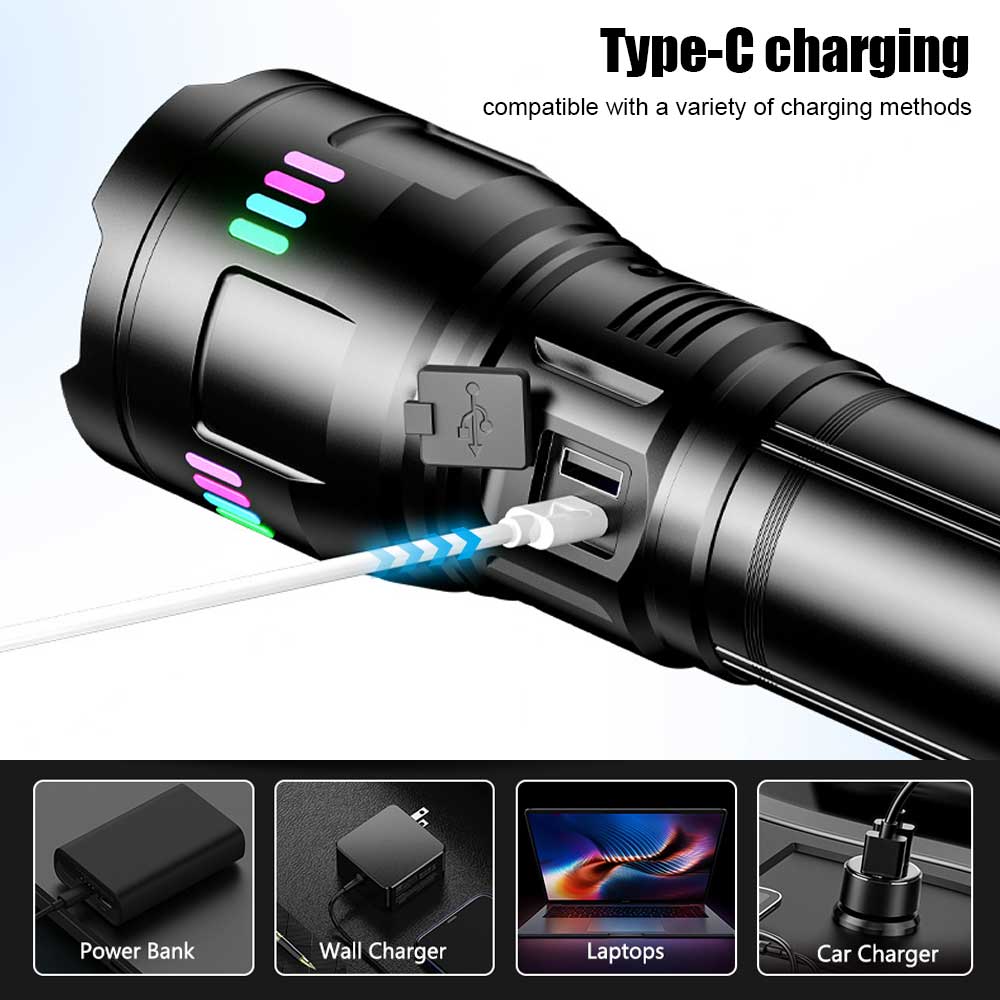 Most Powerful LED Flashlight Zoom USB Rechargeable Torch Light Flashlight Long Range Ultra Powerful Camping Lantern