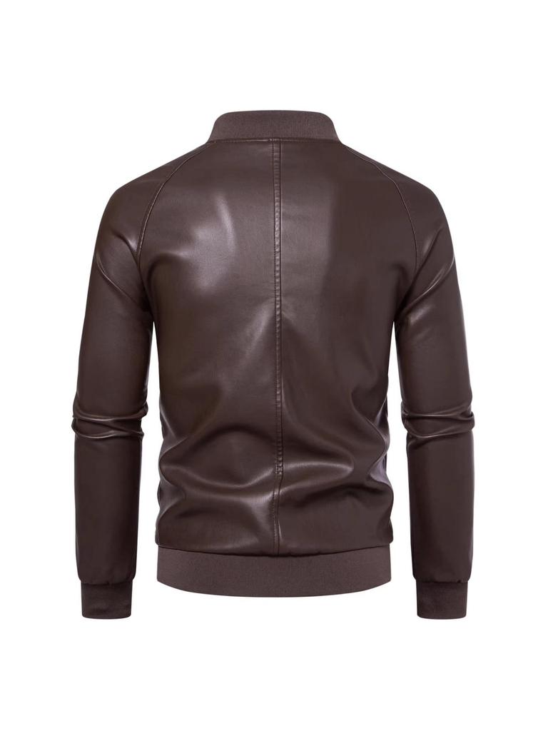 Men's PU Leather Jacket with Stand Collar - Korean Style for Autumn/Winter Casual Wear