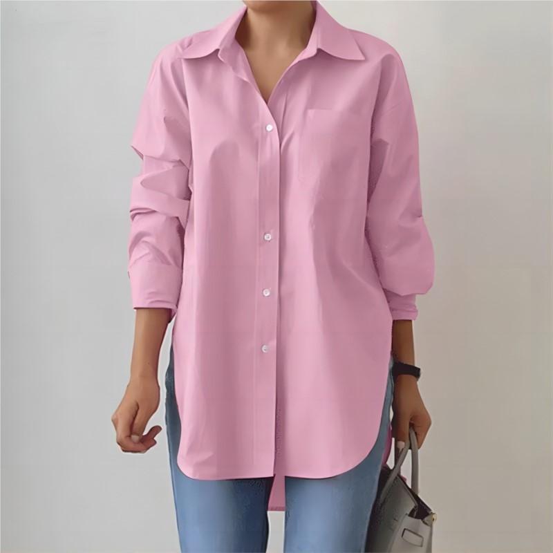 Elegant Women Long Sleeved Shirt 2026 Fashionable Women's Spring and Autumn Solid Color Split Hem Loose OL Work Shirt White
